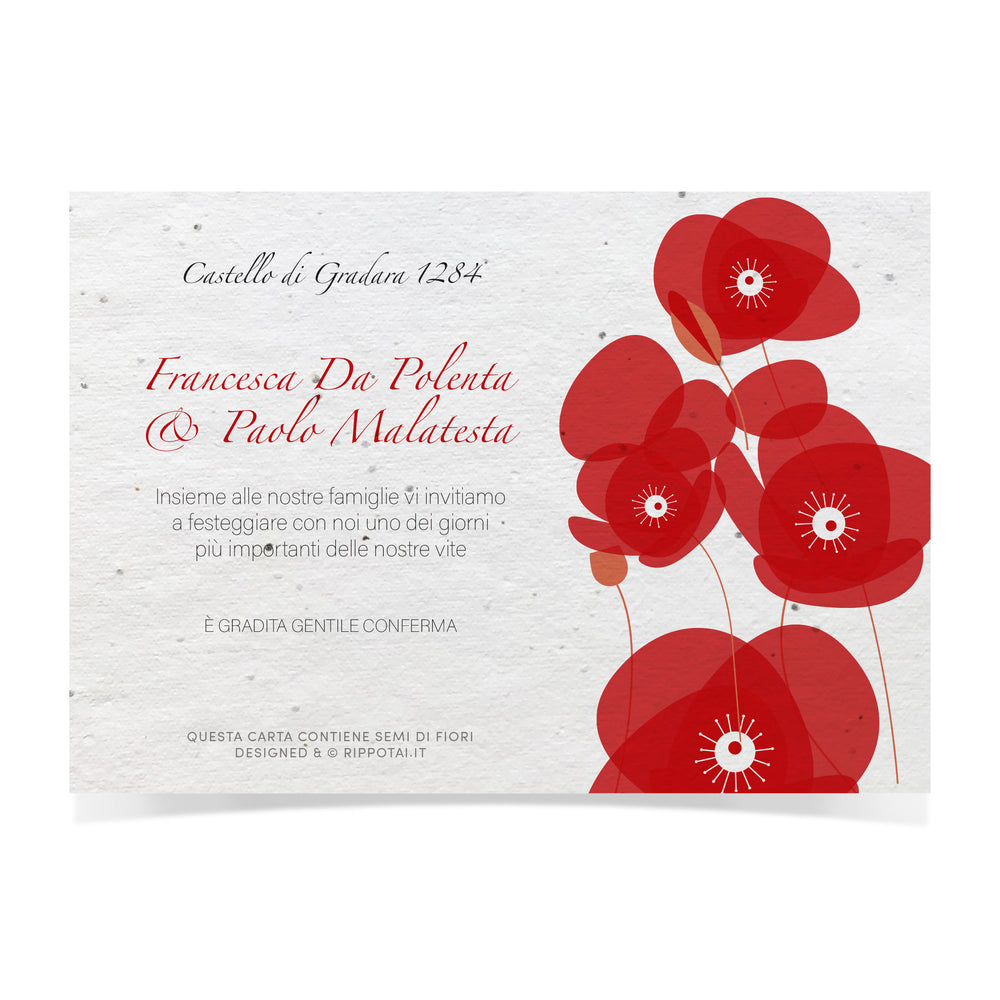 Kit of 8 seed paper wedding invitations - Poppies